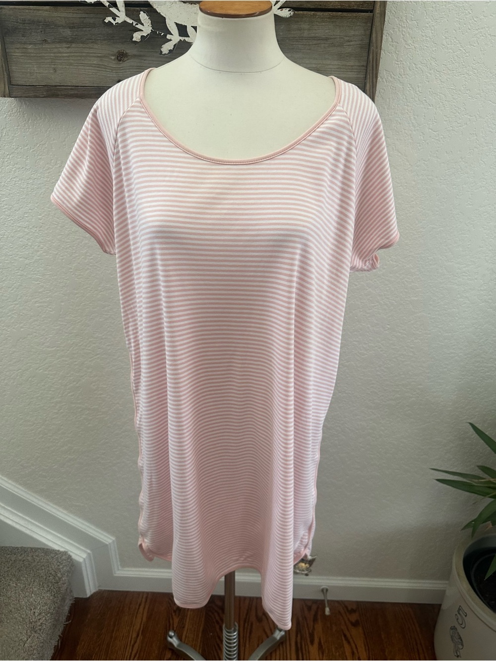 Lake pink striped nightgown shirt ladies size XL